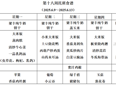 新塘幼儿园第十八周托班食谱