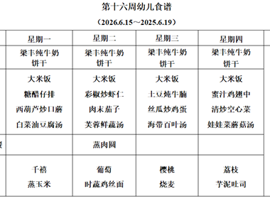 新塘幼儿园第十六周幼儿食谱