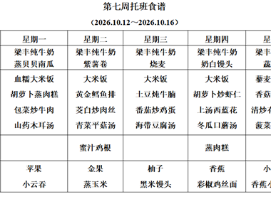 新塘幼儿园第七周托班食谱